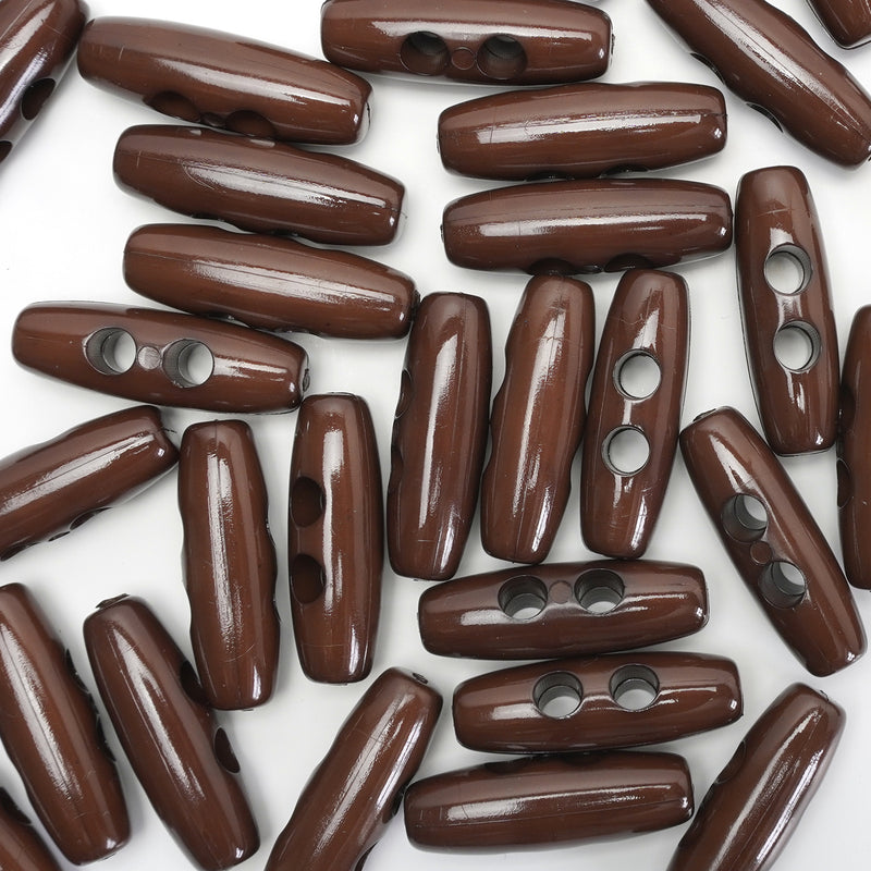30mm Dark Chocolate Gloss Finish Toggle Buttons 10 Pcs