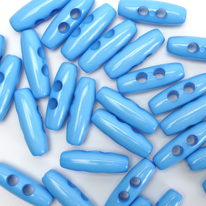 30mm Light Blue Gloss Finish Toggle Buttons 10 Pcs