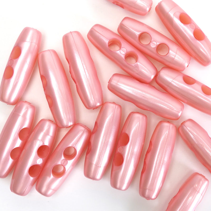 30mm Pale Pink Pearl Effect Toggle Buttons 10 Pcs