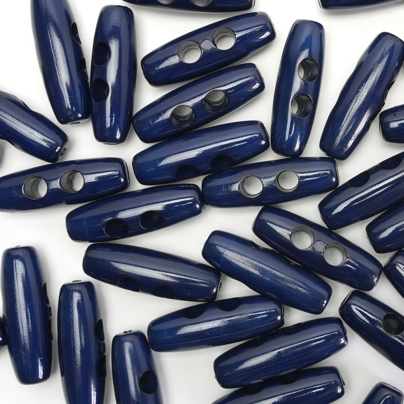 30mm Navy Blue Gloss Finish Toggle Buttons 10 Pcs