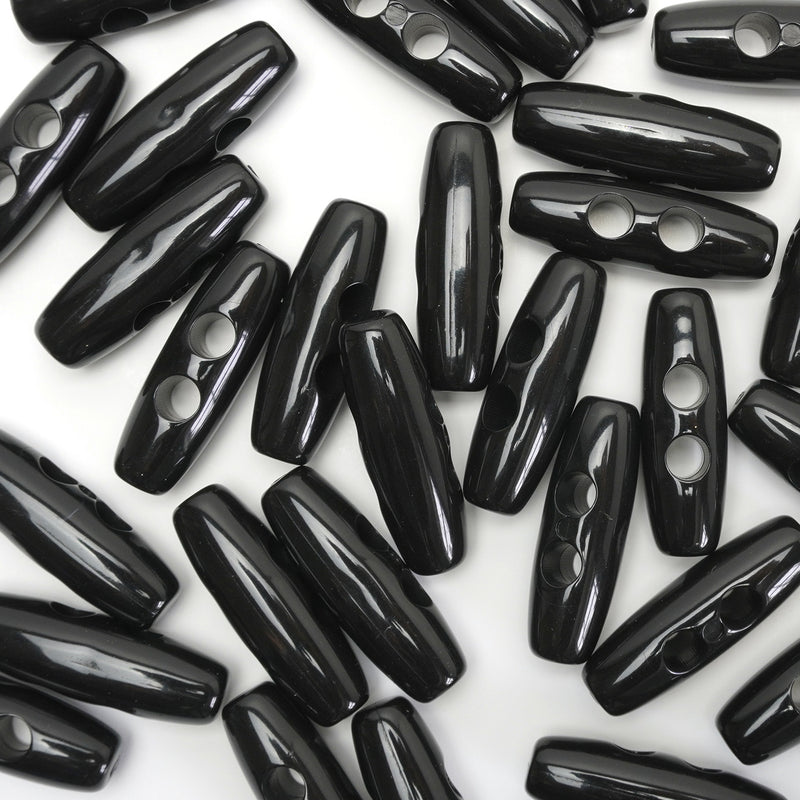 30mm Black Gloss Finish Toggle Buttons 10 Pcs