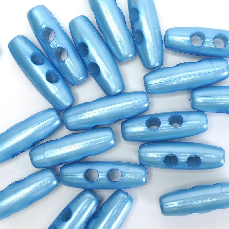 30mm Light Blue Pearl Effect Toggle Buttons 10 Pcs