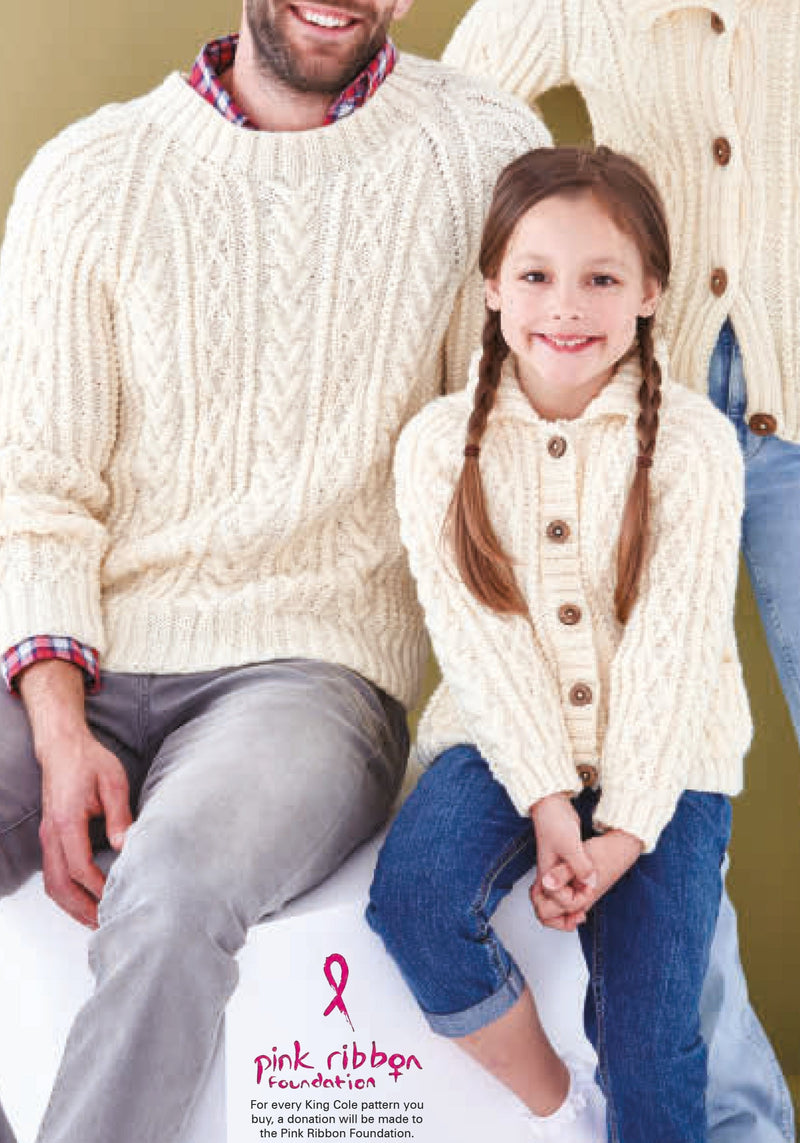 King Cole 3019 Aran Knitting Pattern - Men, Women & Children's Sweaters & Cardigan