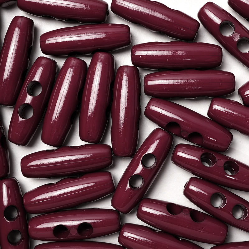 30mm Burgundy Gloss Finish Toggle Buttons 10 Pcs