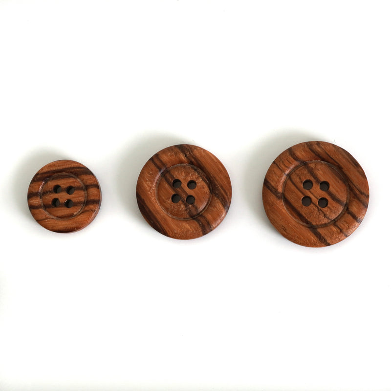 4-Hole Olive Wood Buttons (5 Pcs) - 18mm 23mm or 25mm Wooden w/ Raised Rim - Knitting