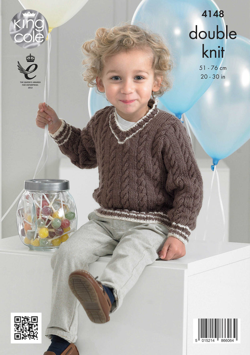 King Cole 4148 DK Knitting Pattern for Boys - Sweaters / Jumpers & Slipover (20-30in)