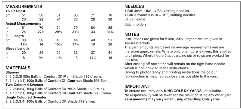 King Cole 4148 DK Knitting Pattern for Boys - Sweaters / Jumpers & Slipover (20-30in)