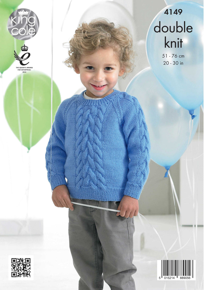 King Cole 4149 Double Knitting Pattern for Boys - DK Sweaters & Cardigans (20 - 30 in)