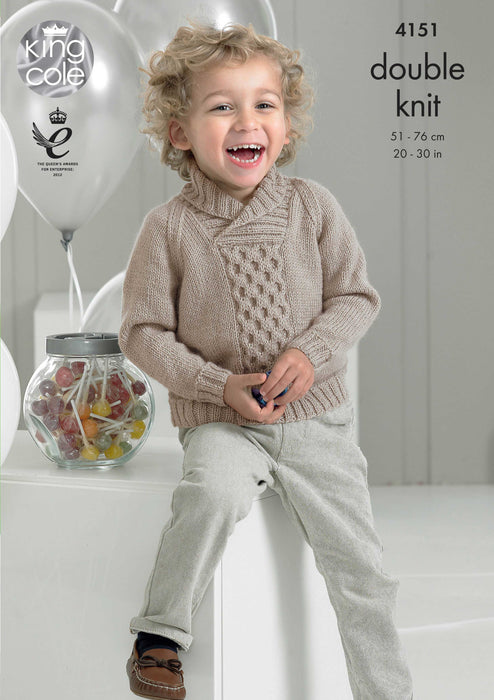 King Cole 4151 Double Knitting Pattern for Boys - DK Sweaters / Jumpers (20-30in)
