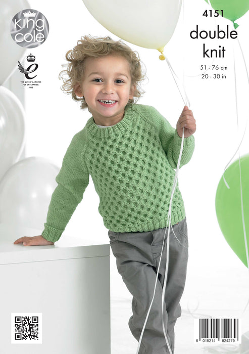 King Cole 4151 Double Knitting Pattern for Boys - DK Sweaters / Jumpers (20-30in)