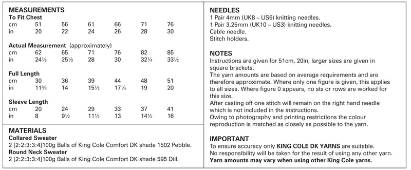 King Cole 4151 Double Knitting Pattern for Boys - DK Sweaters / Jumpers (20-30in)