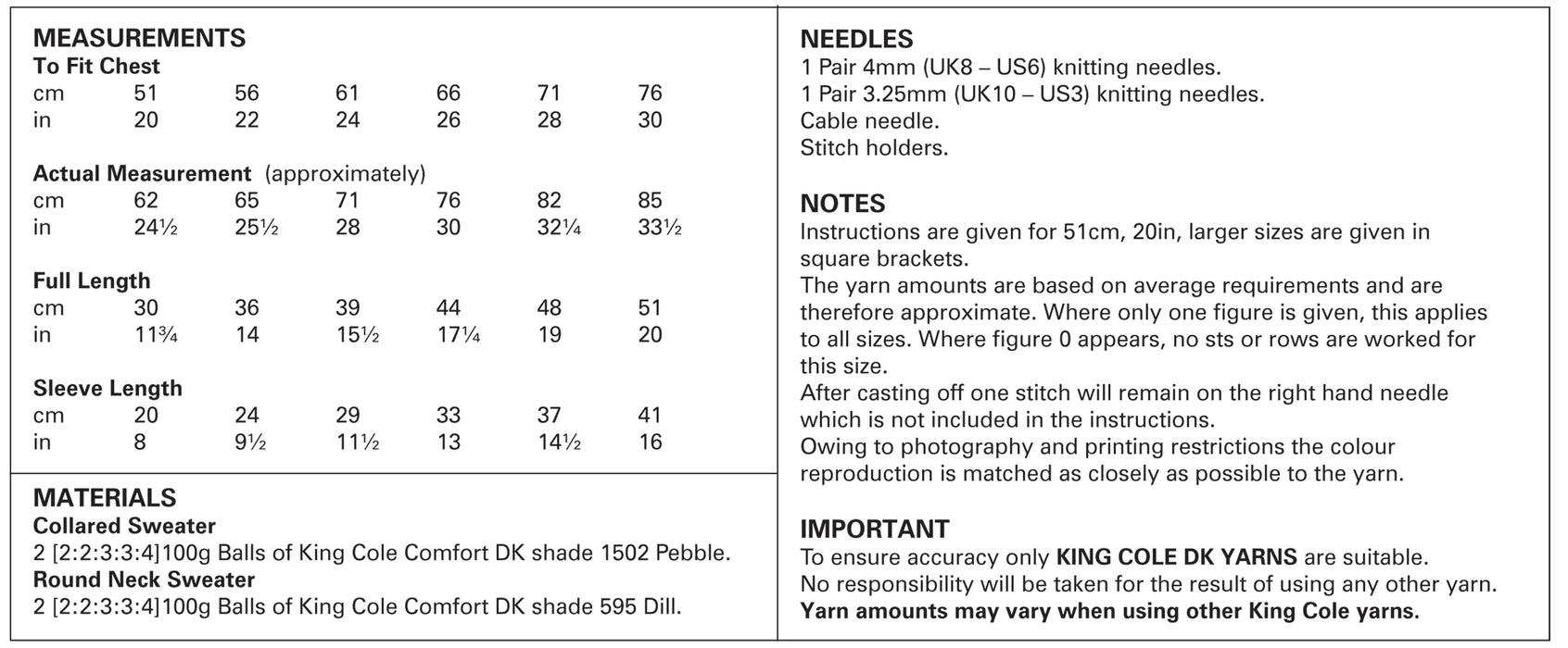 King Cole 4151 Double Knitting Pattern for Boys - DK Sweaters / Jumpers (20-30in)