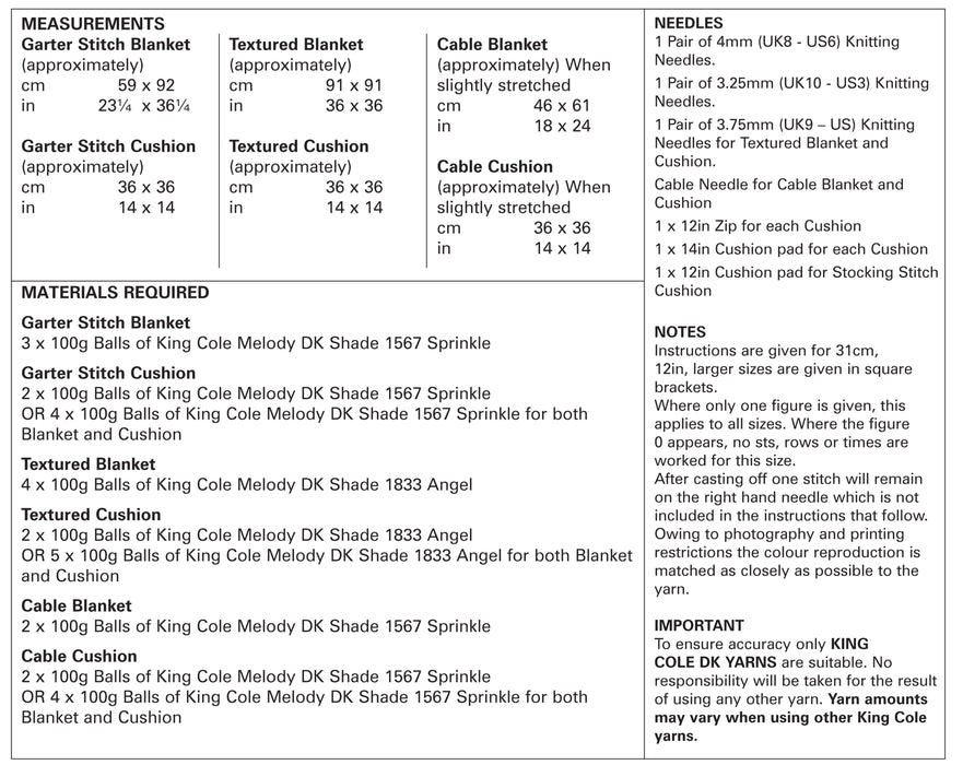 King Cole 4676 Double Knitting Pattern - Easy Knit Baby Blankets & Cushions DK