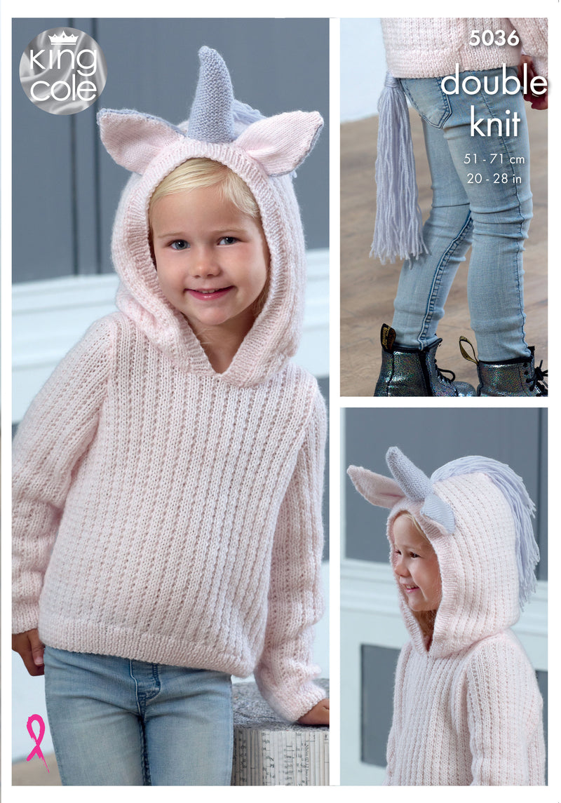 King Cole 5036 DK Knitting Pattern - Unicorn Cardigan & Sweater for Children (20-28in)