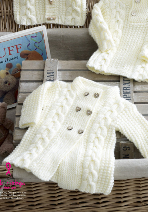 King Cole 5223 Aran Baby Knitting Pattern - Coat, Sweater, Gilet & Hat (3 Mnths to 3 Yrs)