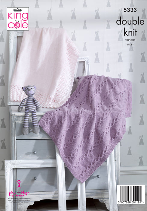 King Cole 5333 Double Knitting Pattern - DK Baby Blankets - 4 Designs