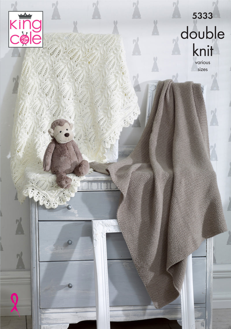 King Cole 5333 Double Knitting Pattern - DK Baby Blankets - 4 Designs