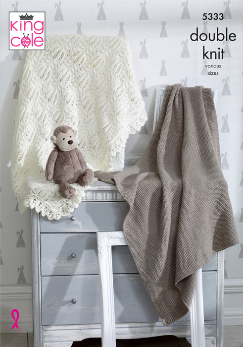 King Cole 5333 Double Knitting Pattern - DK Baby Blankets - 4 Designs