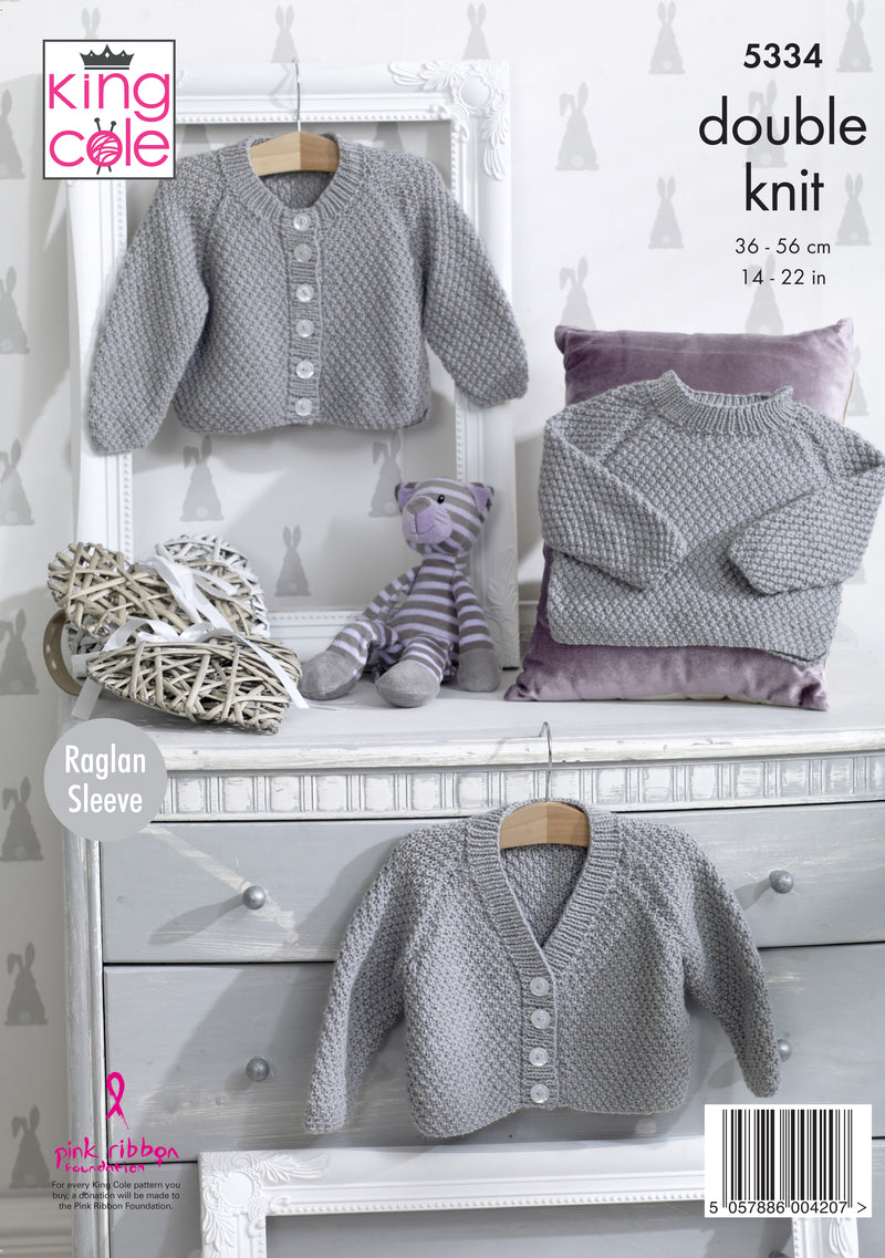 King Cole 5334 Baby Knitting Pattern - DK Cardigans & Sweater (14-22in)