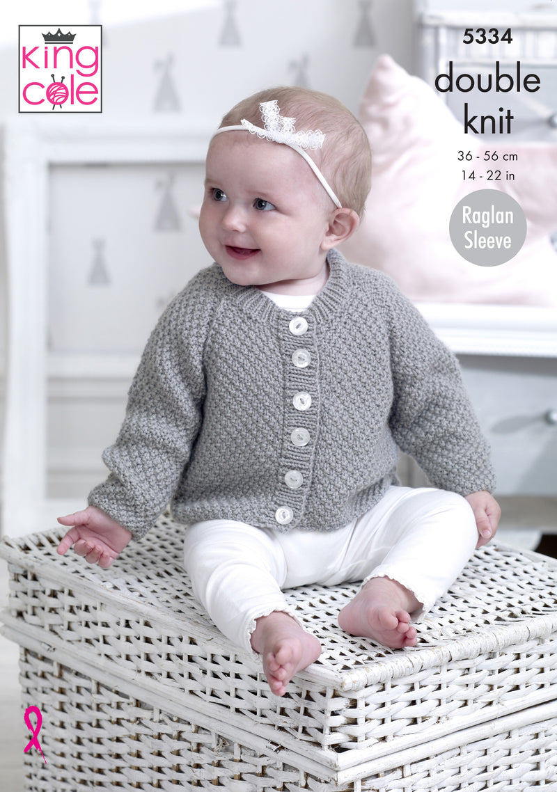 King Cole 5334 Baby Knitting Pattern - DK Cardigans & Sweater (14-22in)