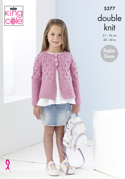 King Cole 5377 Double Knitting Pattern - Baby / Children's Cotton DK Cardigans 18 mnths - 10 yrs
