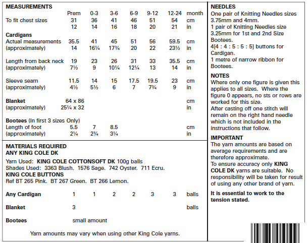 King Cole 5467 requirements