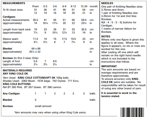 King Cole 5467 Baby Double Knitting Pattern - DK Cardigans, Blanket & Bootees (Prem - 2yrs)