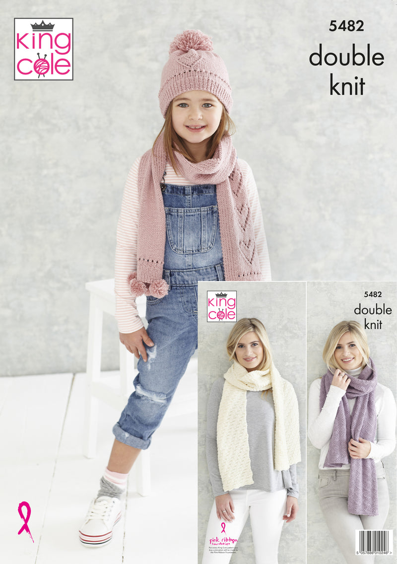 King Cole 5482 DK Knitting Pattern for Childs Hat & Scarf and Ladies Shawls