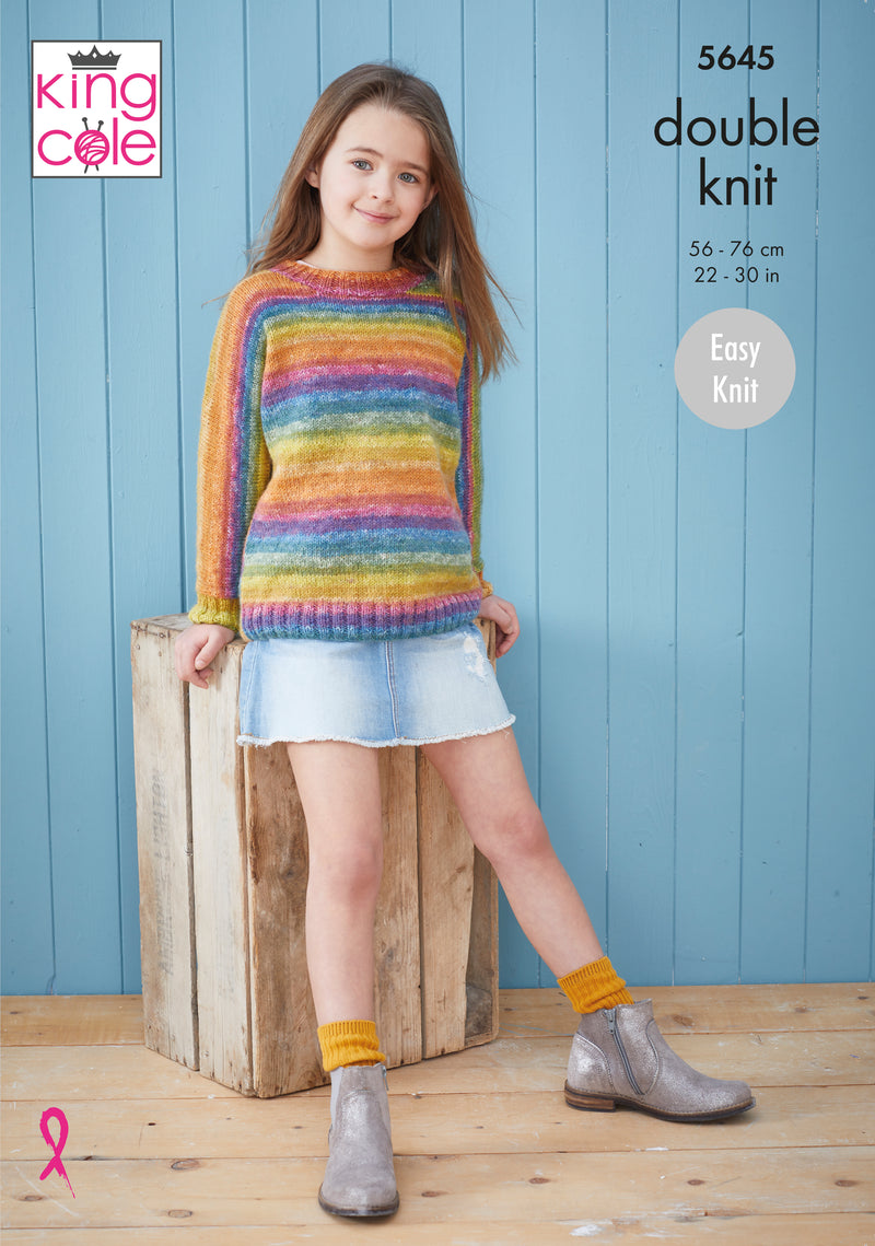 King Cole 5645 DK Knitting Pattern - Easy Knit Sweater & Hoodie for Children (22-30in)