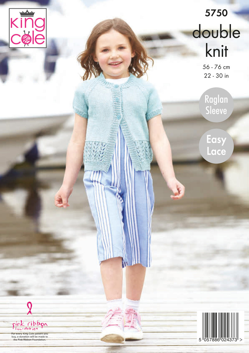King Cole 5750 DK Knitting Pattern for Girls Easy Lace Cardigans (22-30 in)