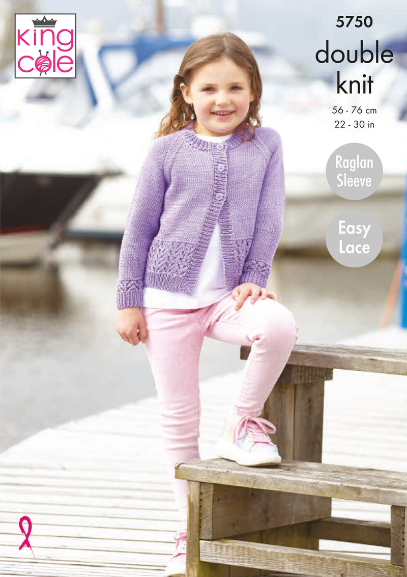 King Cole 5750 DK Knitting Pattern for Girls Easy Lace Cardigans (22-30 in)