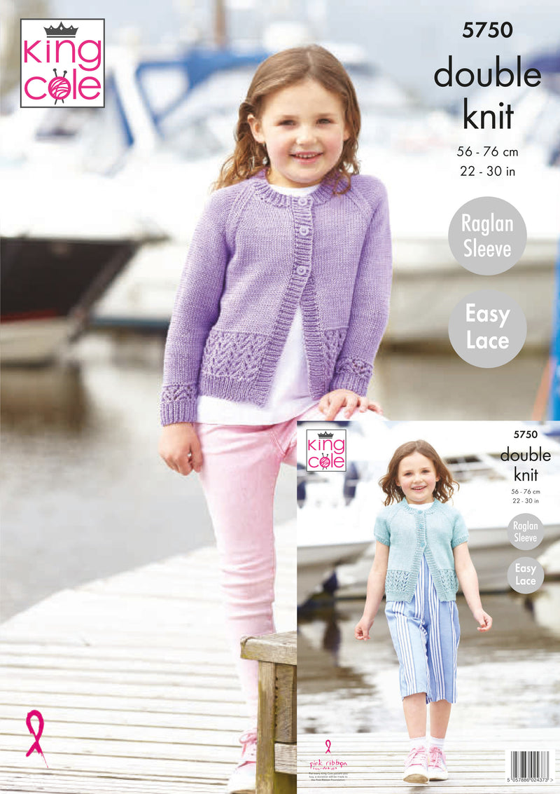 King Cole 5750 DK Knitting Pattern for Girls Easy Lace Cardigans (22-30 in)
