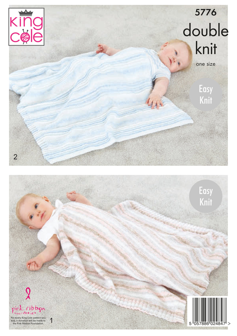 King Cole 5776 Baby Blanket Knitting Pattern - Easy Knit - 4 DK Blanket Designs