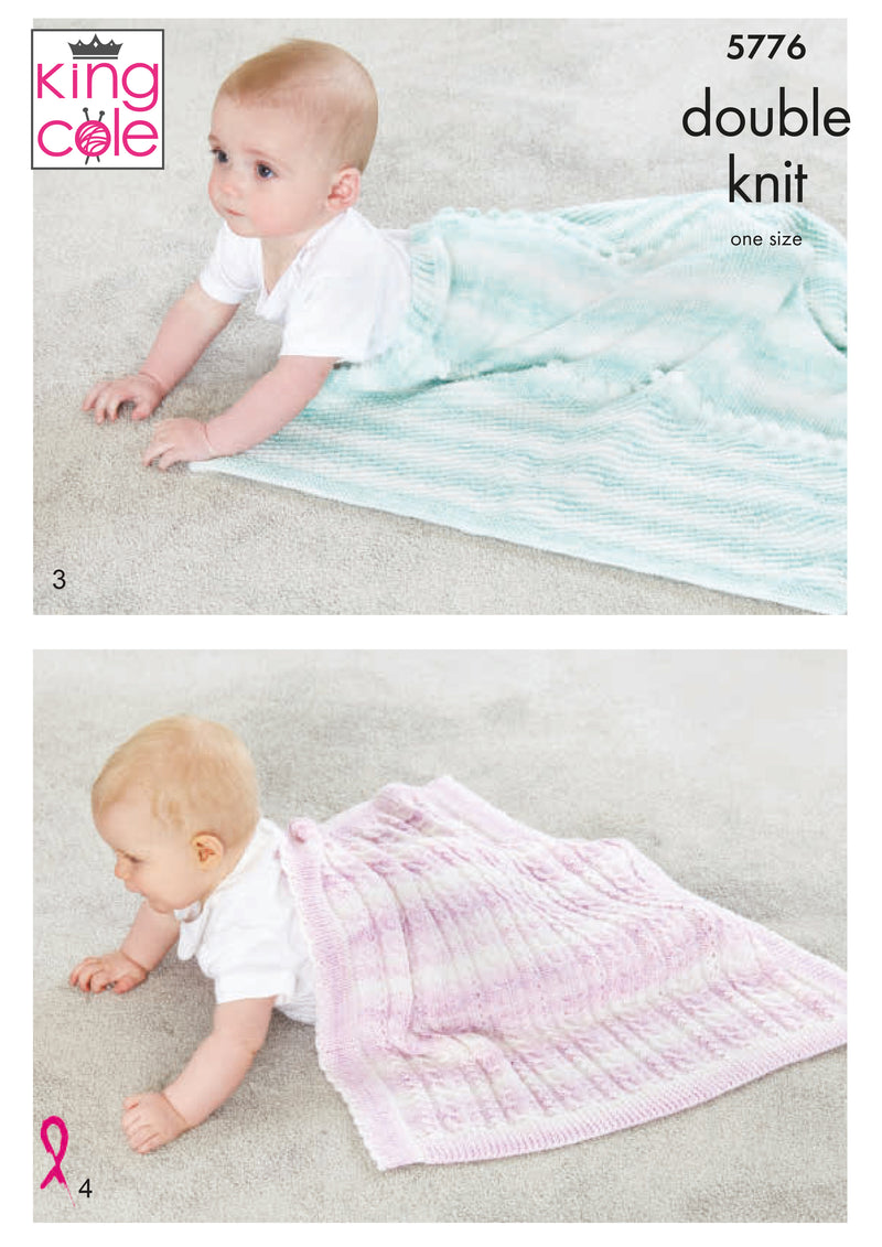 King Cole 5776 Baby Blanket Knitting Pattern - Easy Knit - 4 DK Blanket Designs