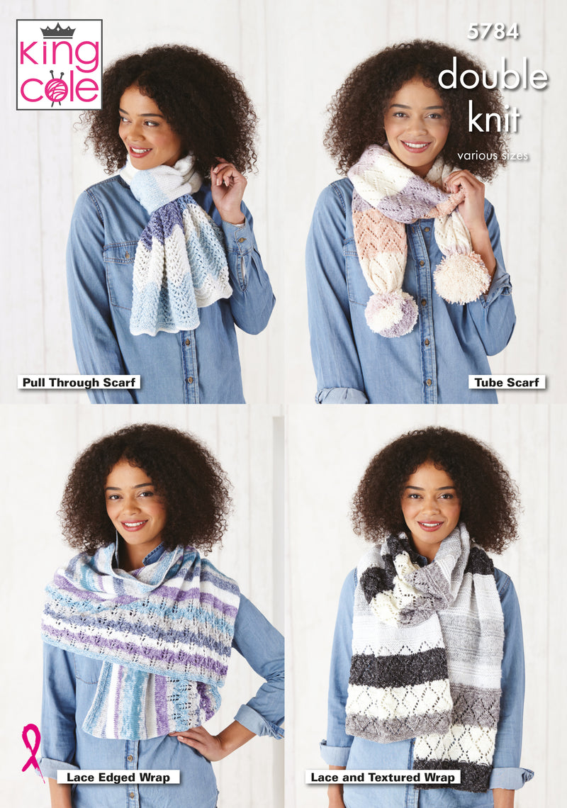 King Cole 5784 Ladies Scarf Knitting Pattern