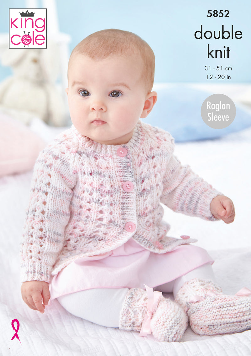 King Cole 5852 DK Baby Knitting Pattern - Matinee Coat, Cardigans & Bootees (Prem-12mnths)