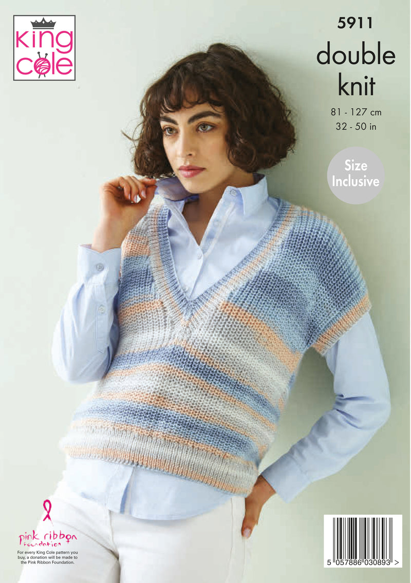 King Cole 5911 DK Ladies Knitting Pattern for Top & Sweater (32-50in)
