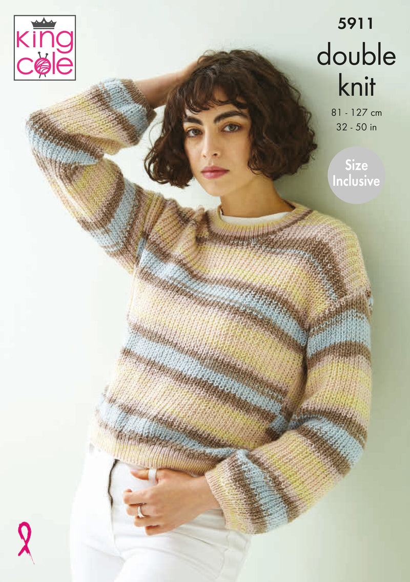 King Cole 5911 DK Ladies Knitting Pattern for Top & Sweater (32-50in)