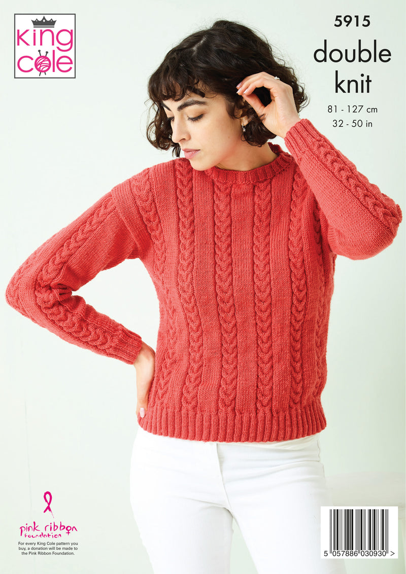 King Cole 5915 DK Ladies Knitting Pattern for Sweater & Cardigan (32-50in)