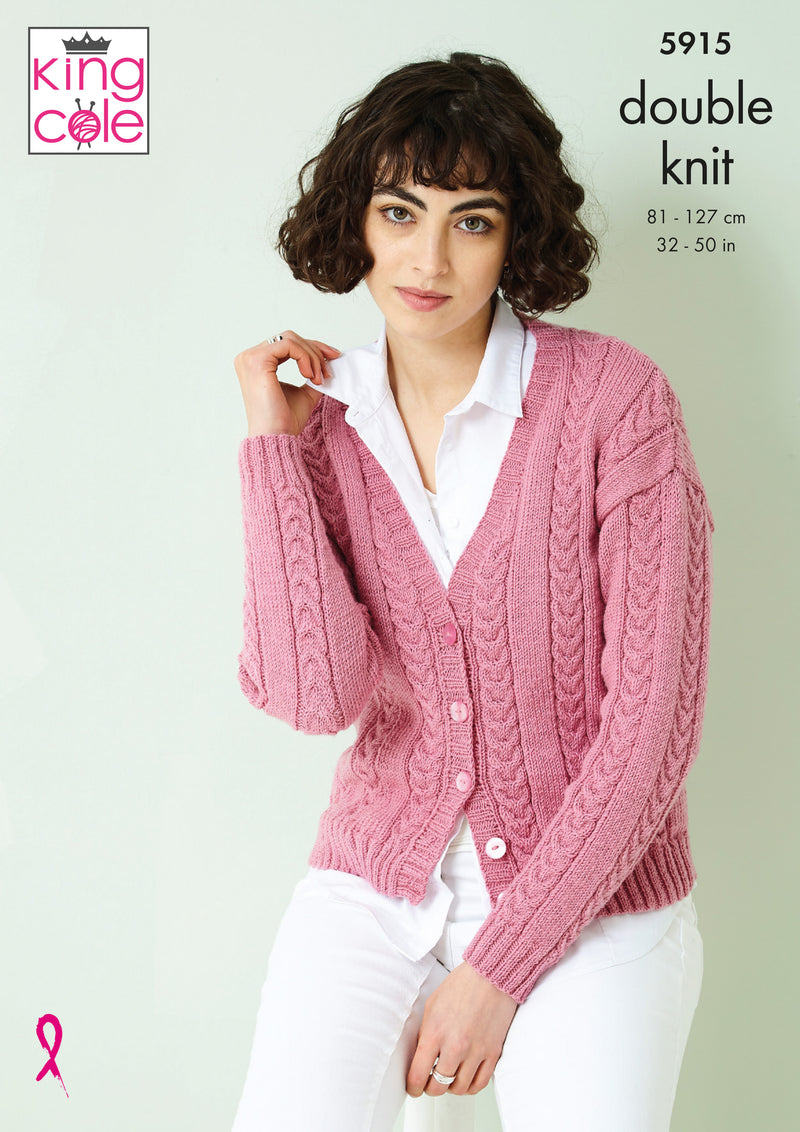 King Cole 5915 DK Ladies Knitting Pattern for Sweater & Cardigan (32-50in)