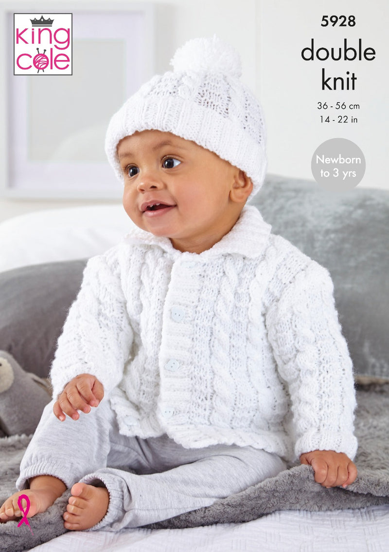 King Cole 5928 DK Knitting Pattern for Jacket, Hat, Mitts and Blanket (0 to 3 Yrs)