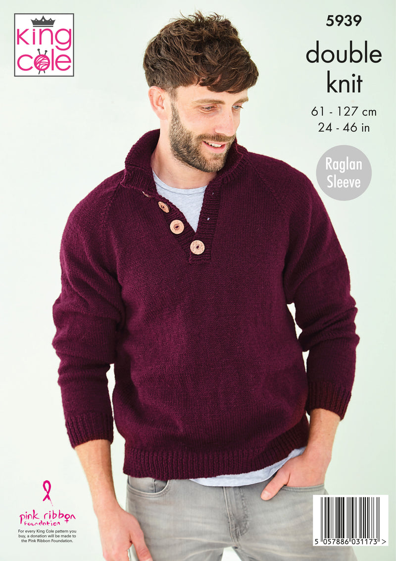 King Cole 5939 DK Knitting Pattern for Boys & Mens Sweaters (24-50in)