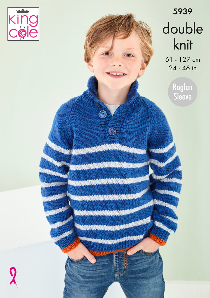 King Cole 5939 DK Knitting Pattern for Boys & Mens Sweaters (24-50in)