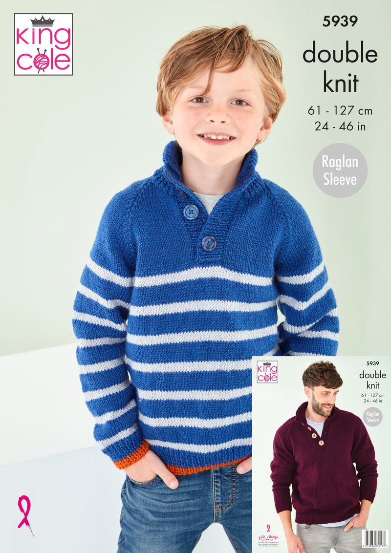 King Cole 5939 DK Knitting Pattern for Boys & Mens Sweaters (24-50in)