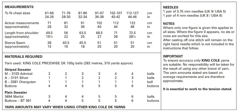 King Cole 5939 DK Knitting Pattern for Boys & Mens Sweaters (24-50in)
