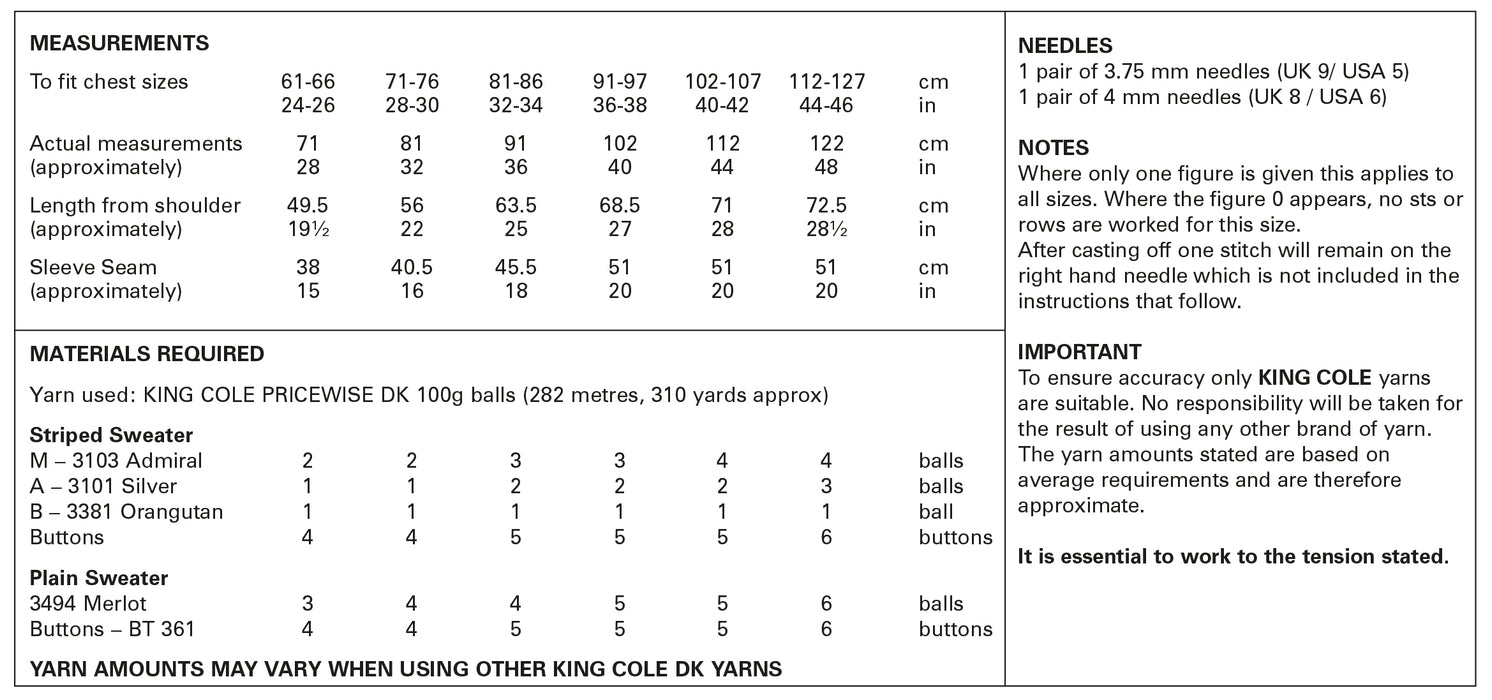 King Cole 5939 Double Knitting Pattern for Boys & Men - DK Sweaters