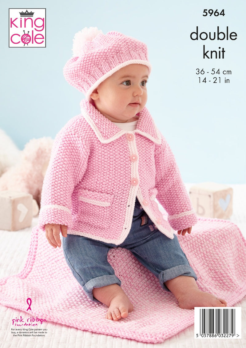 King Cole 5964 DK Knitting Pattern - Baby 2 Jackets, Hat, Leggings & Blanket DK (0-18mnths)