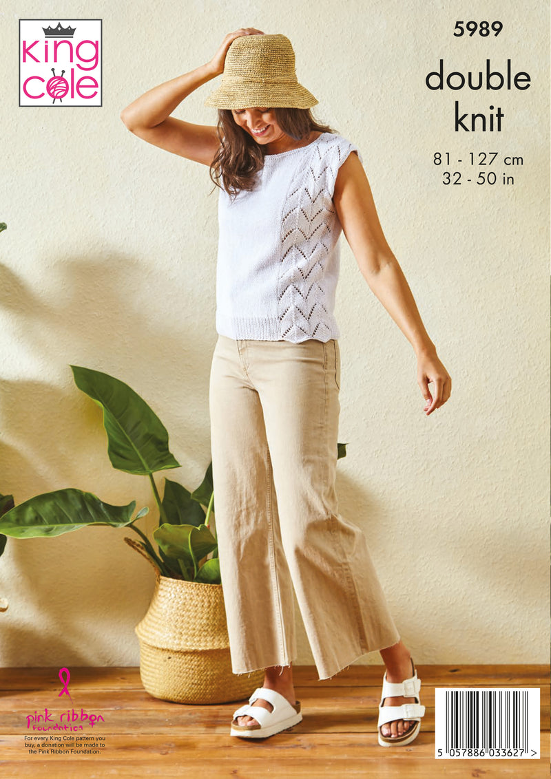 King Cole 5989 DK Knitting Pattern for Ladies - Tops (32-50in)