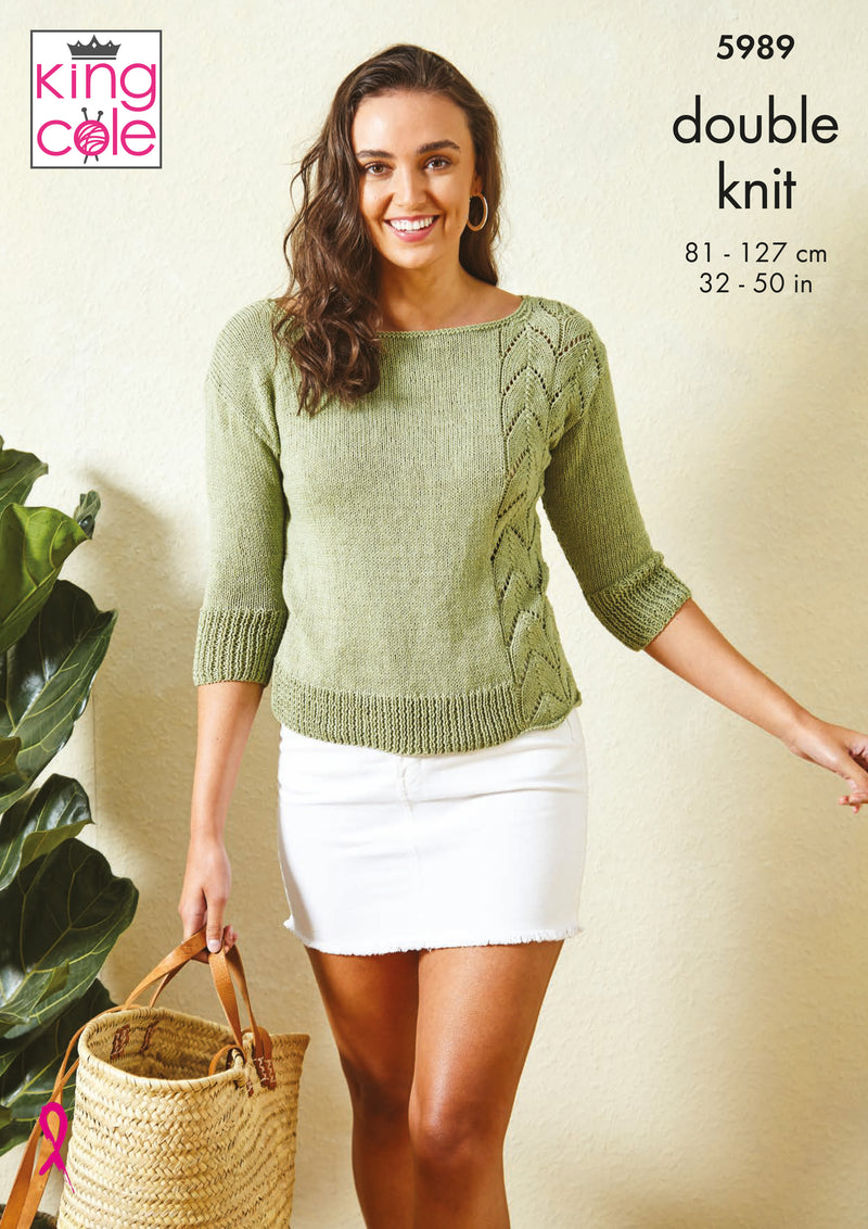 King Cole 5989 DK Knitting Pattern for Ladies - Tops (32-50in)