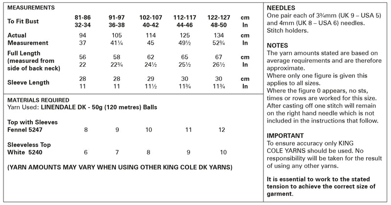 King Cole 5989 DK Knitting Pattern for Ladies - Tops (32-50in)